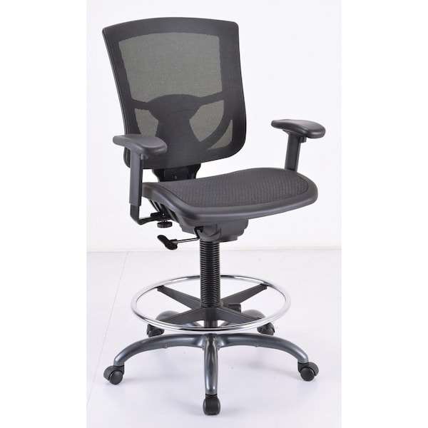 Officesource CoolMesh Pro Collection All Mesh Task Stool with Adjustable Arms and Footring with Black Frame OSST7901MBK - main